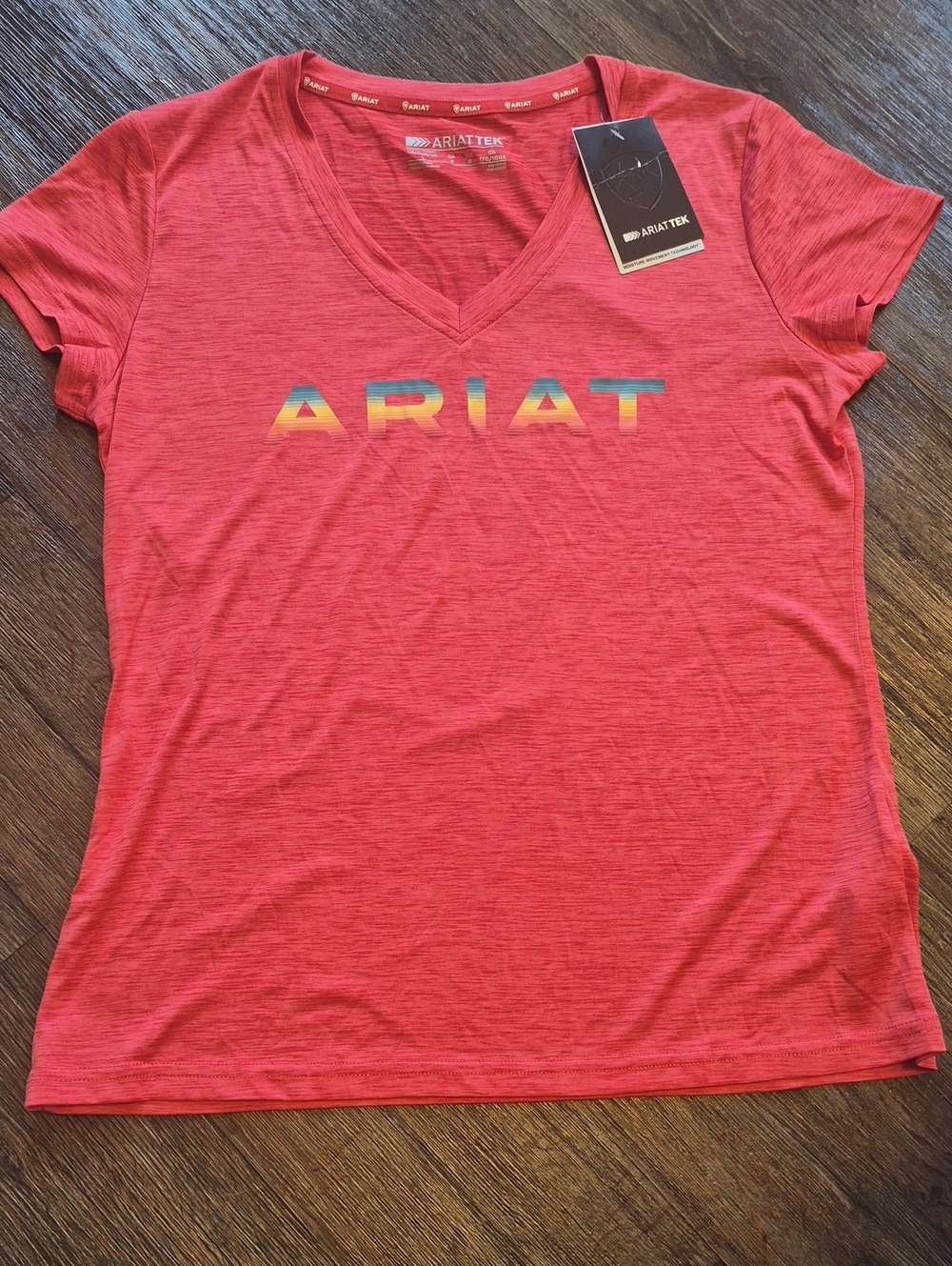 Ariat Coral V-Neck Short Sleeve Tee with Rainbow Logo
